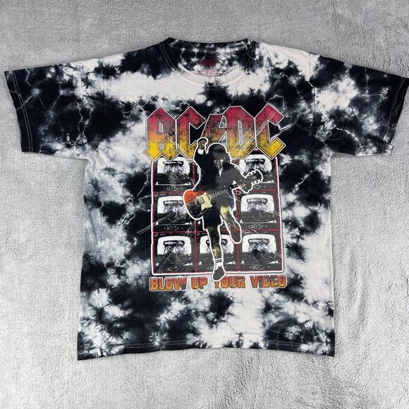 AC/DC T-Shirt Mens Medium Black white Tie Dye Graphic Blow Up Your Video - Picture 1 of 8